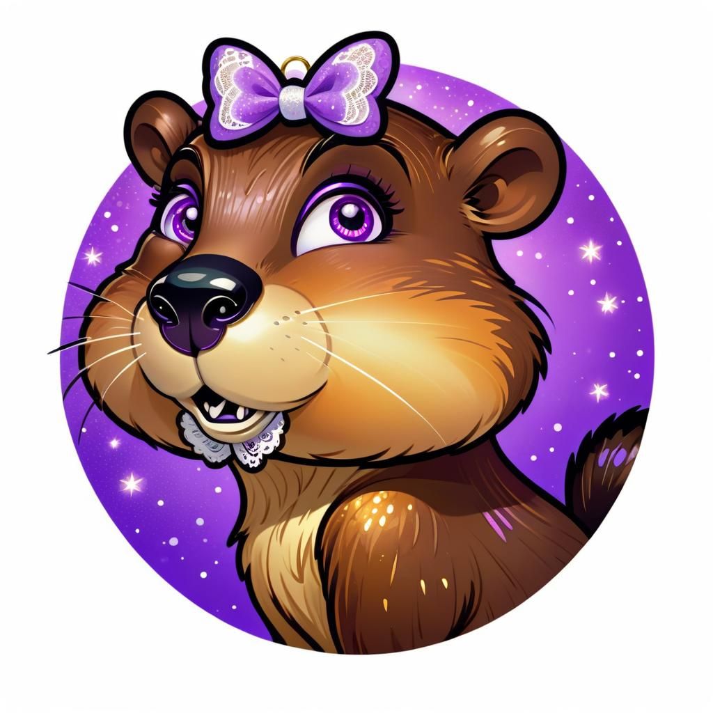 Cartoon Beaver Portrait in Art Nouveau Style