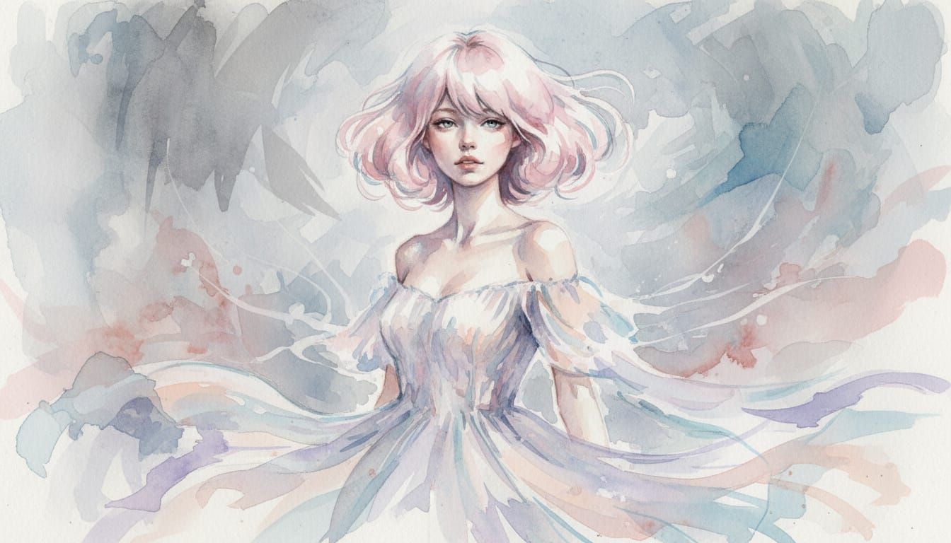 Virtual Idol in Abstract Expressionist Watercolor Style