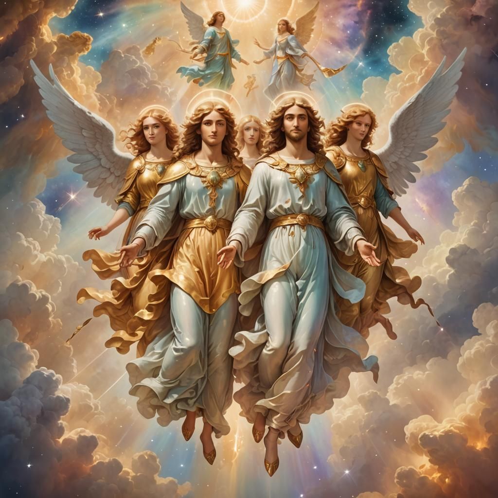 Archangels in Shimmering Astral Cosmic Illustration