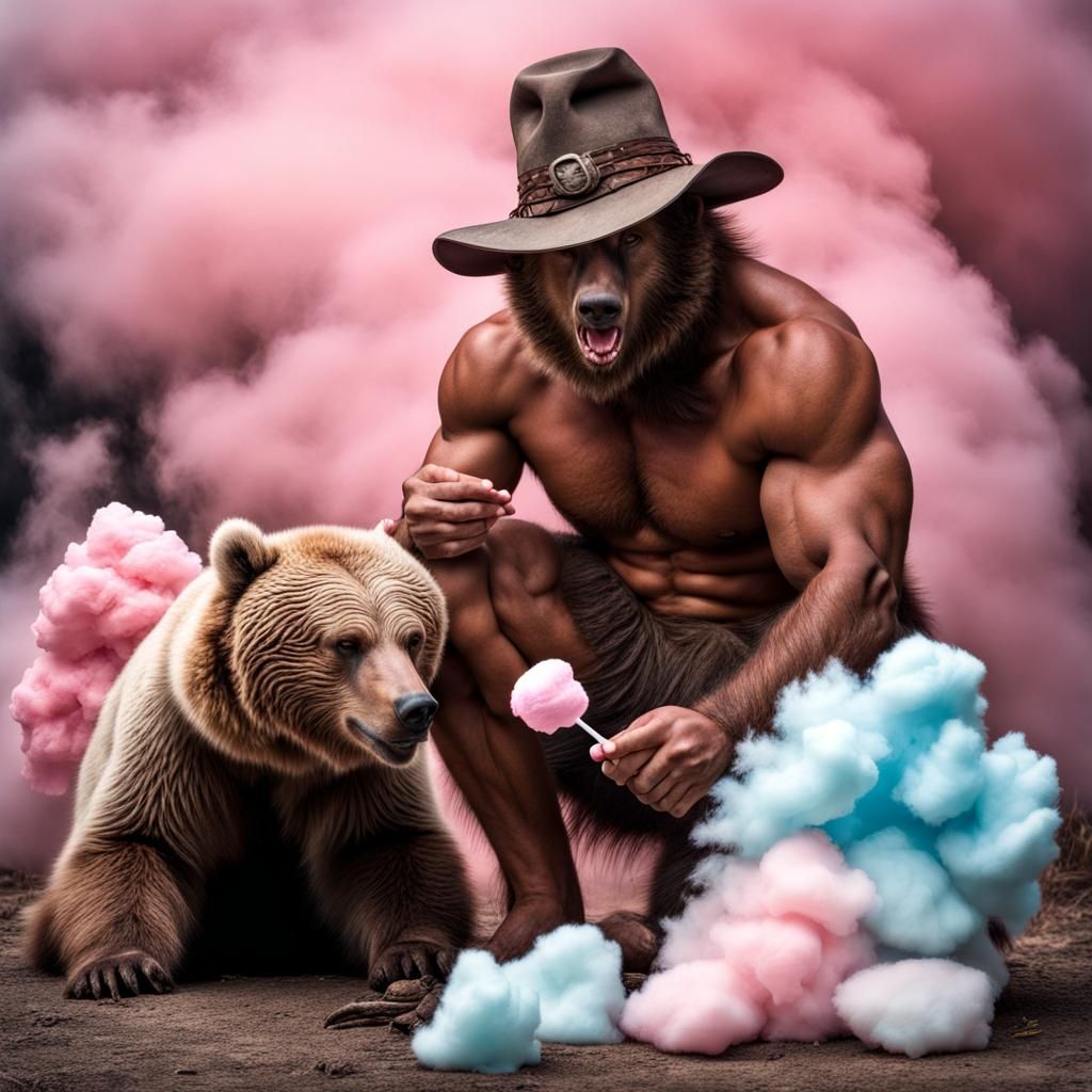 Wild Man and Grizzly Bear Share Candy