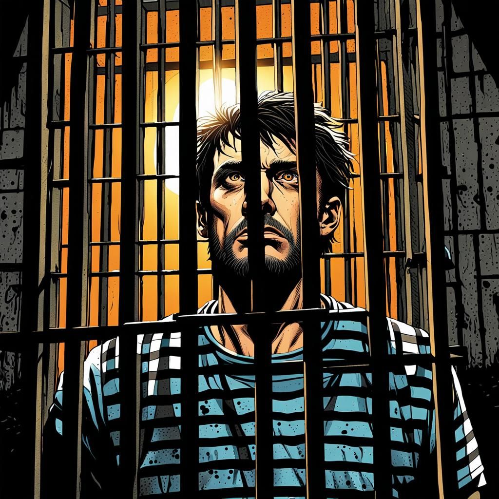 Prisoner's View: Dark Comic Illustration in Crime Noir Style