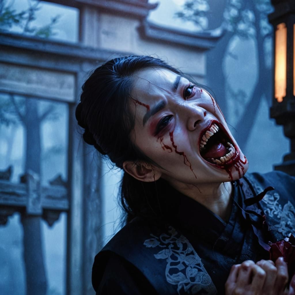 Korean Vampire Woman Portrait in Dark Fantasy Style