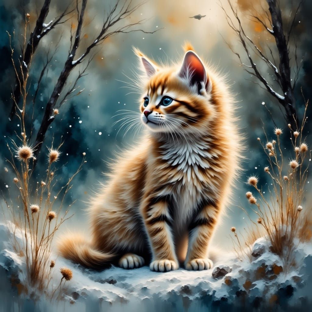Fluffy Cat in Ethereal Blizzard