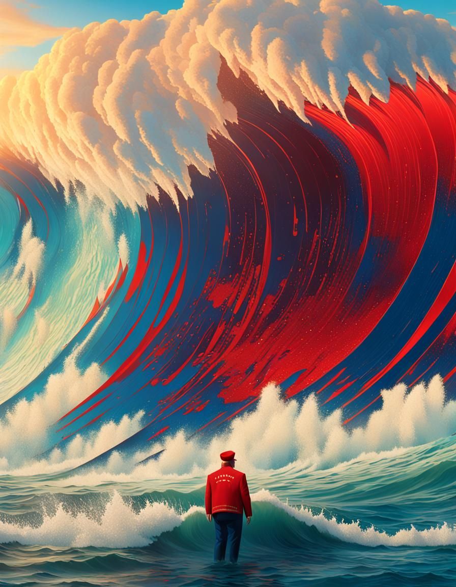 Trump in Red Wave, Matte Painting by Syd Mead