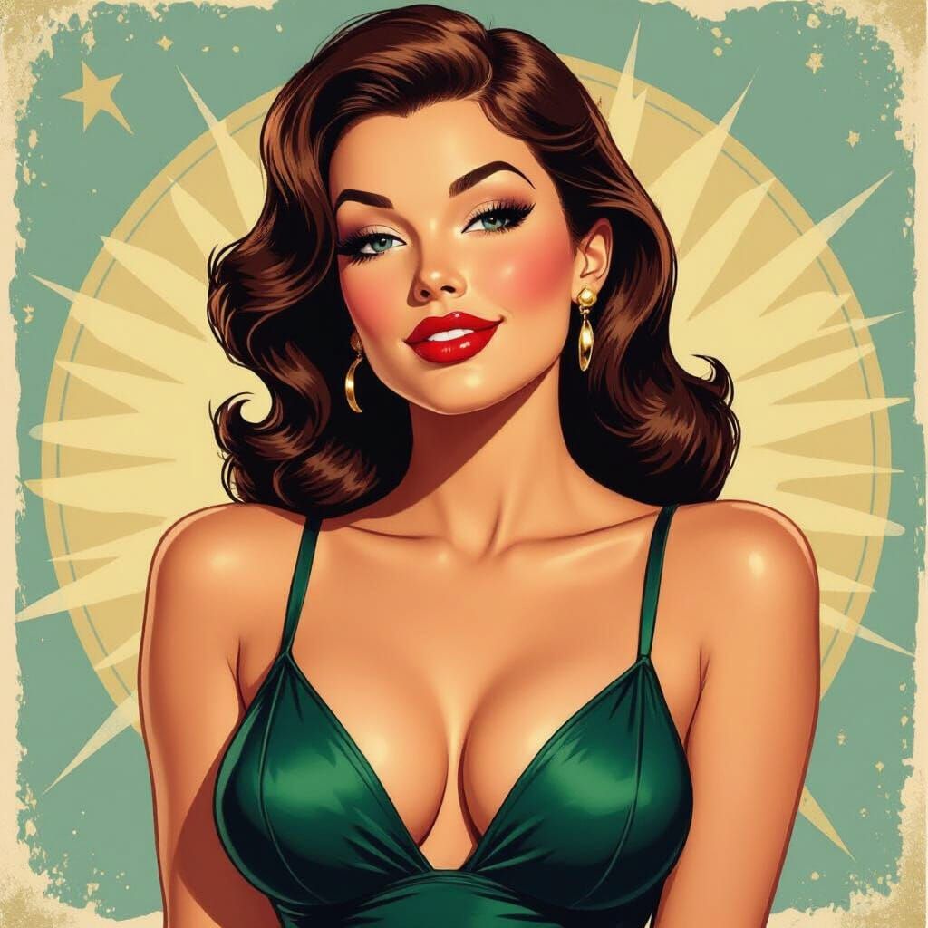 Glamorous Pinup Illustration in Mid-Century Style