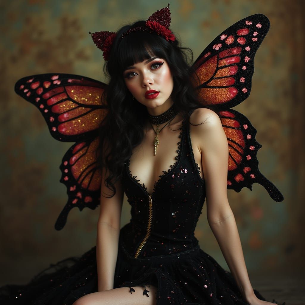 Goth Emo Burlesque Glitter Butterfly Portrait