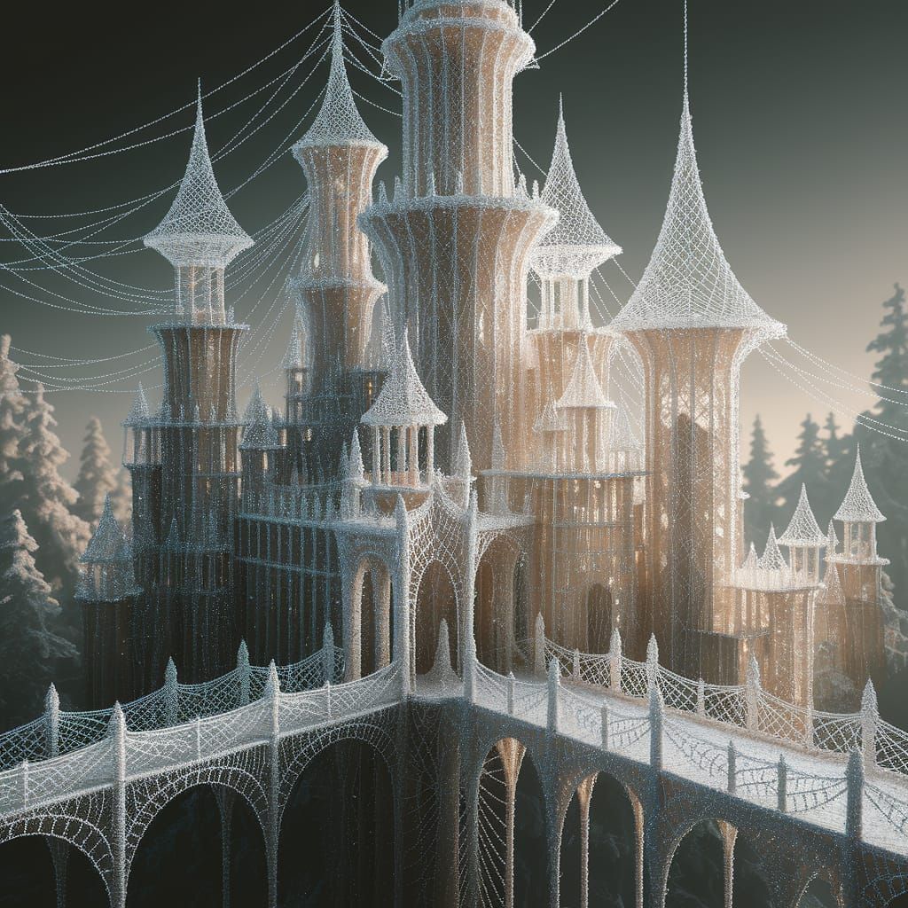 Ethereal Spiderweb Castle in Enchanted Forest