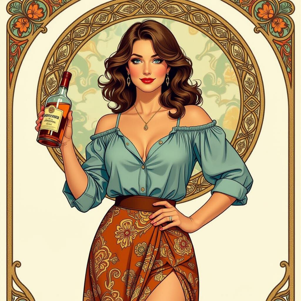 Voluptuous Woman Toasting, Art Nouveau Style