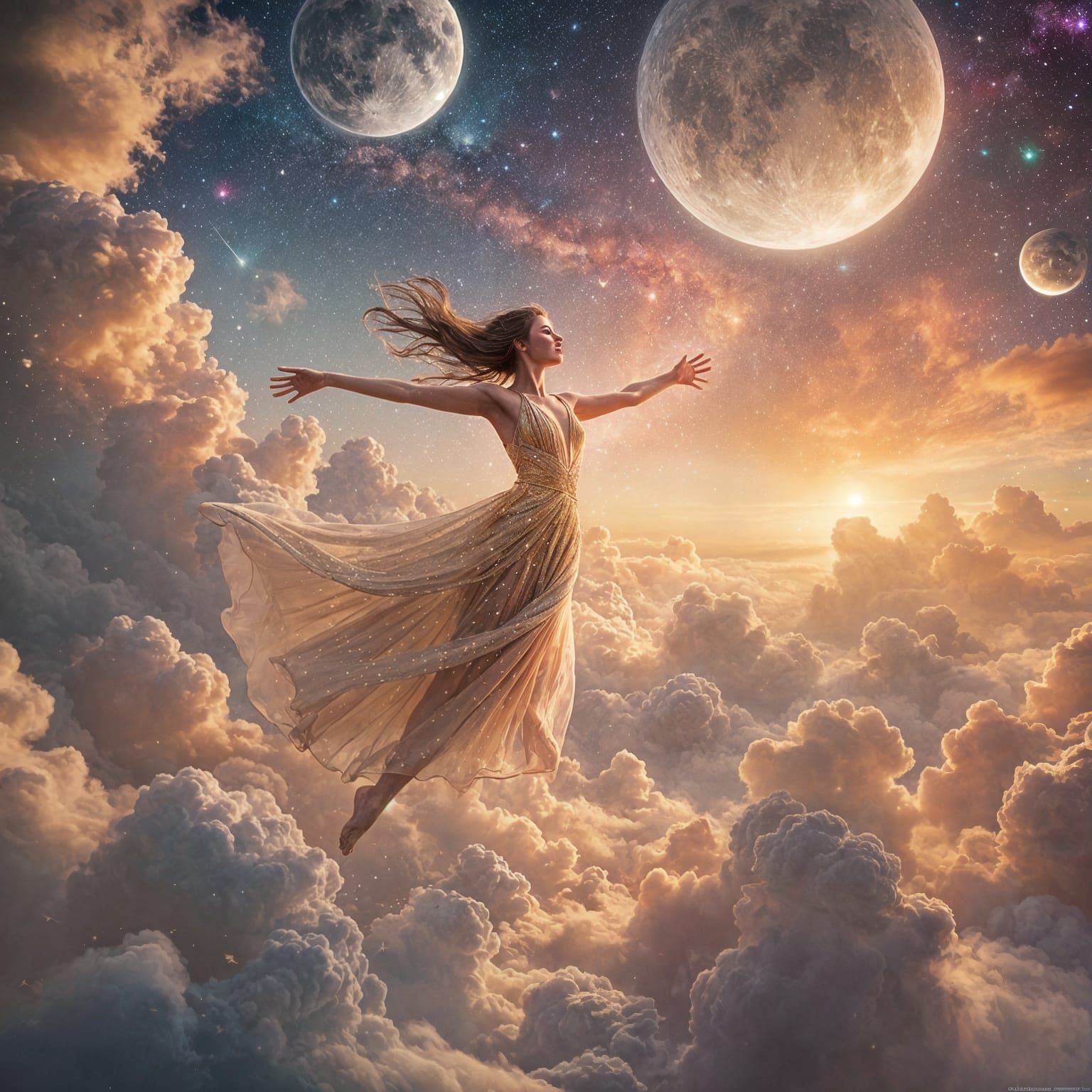 Ethereal Dancer's Cosmic Waltz in Surreal Style