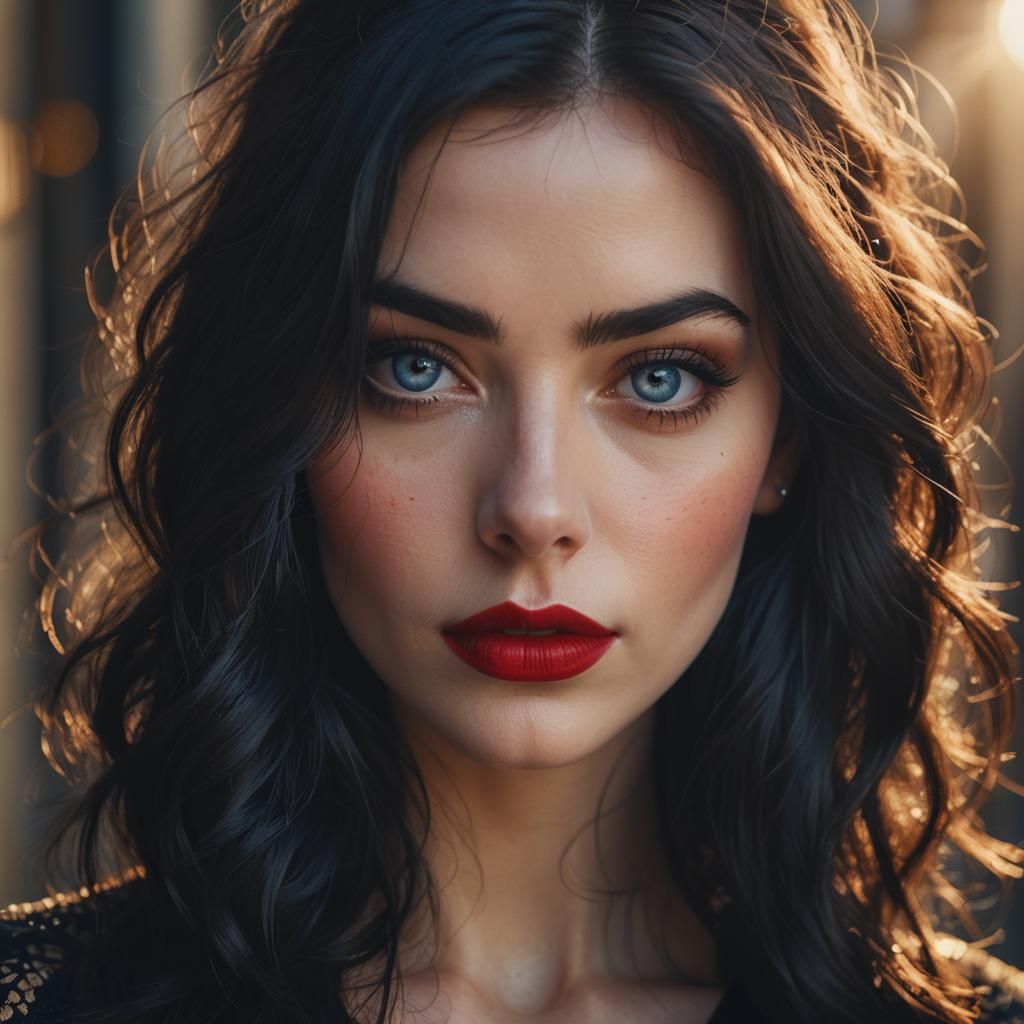 Hyperrealistic Portrait of a Beautiful Girl with Blue Eyes