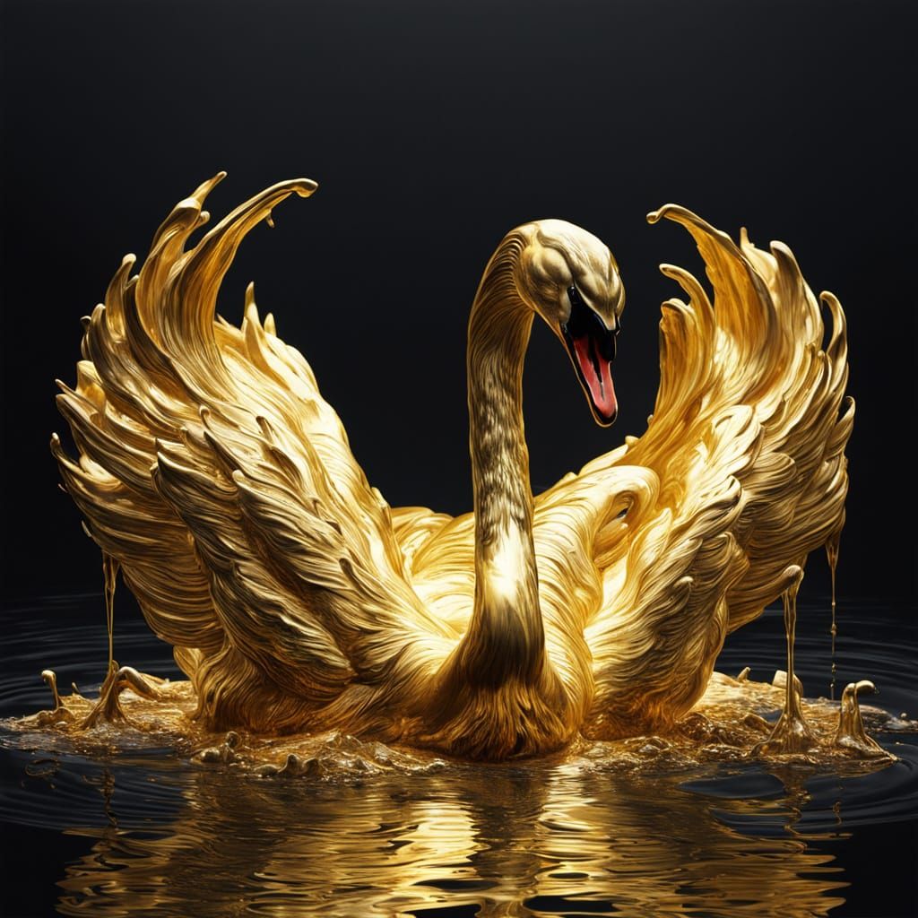 Liquid Gold Swan Dripping in Hyperreal Style
