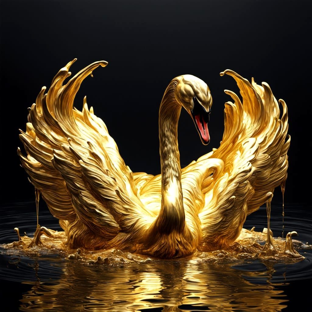 Liquid Gold Swan Dripping in Hyperreal Style