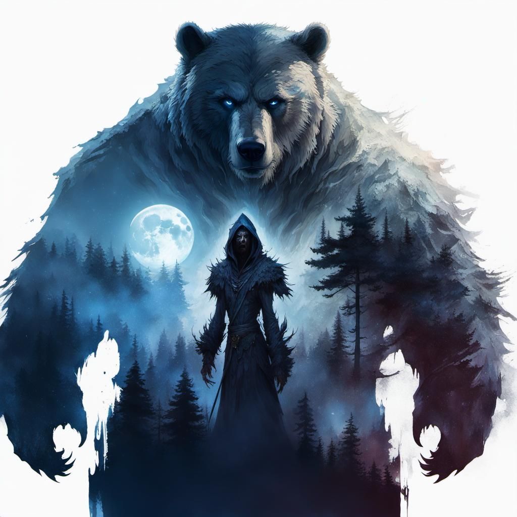 Dire Bear and Hag Reflection in Hyperrealism