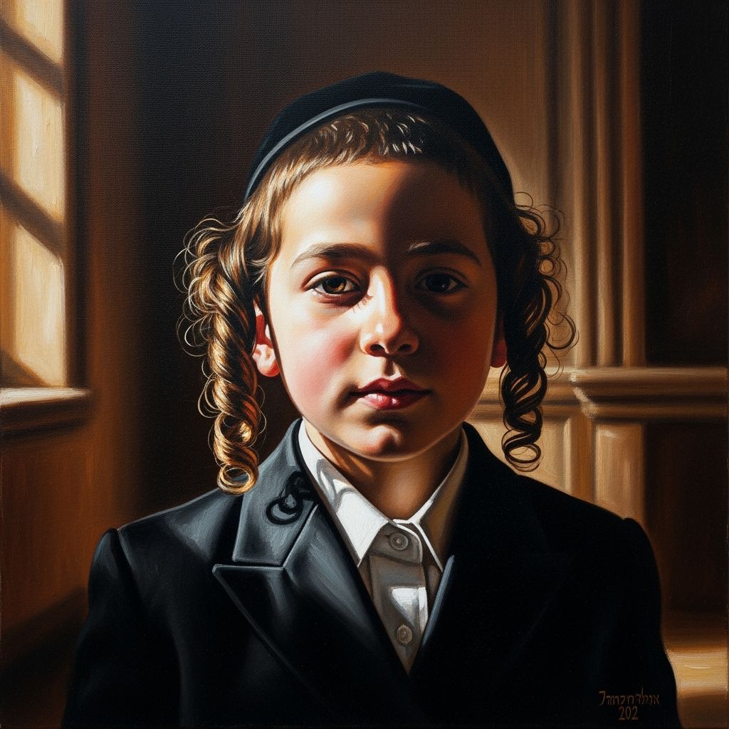 Rembrandt-Inspired Portrait of a Hasidic Boy