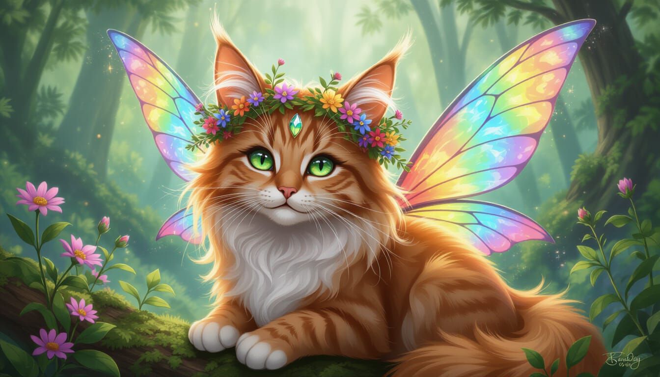 Faerie Cat Portrait in Magical Forest