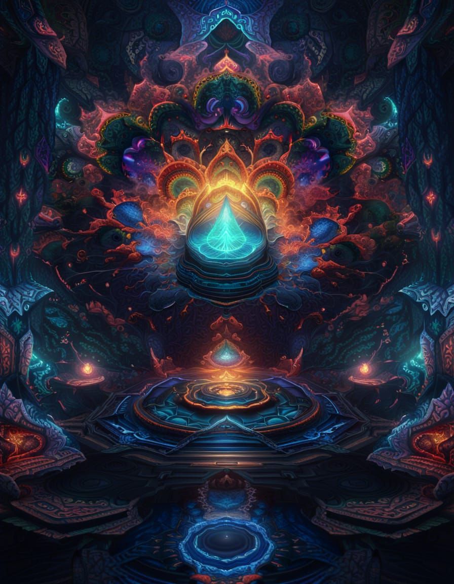 Psychedelic Alien World with Chakra, Mirrored Fractal Art