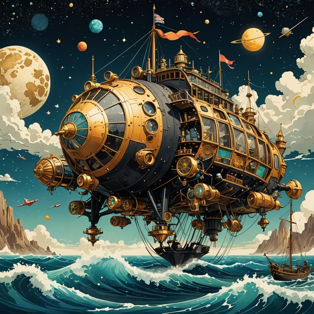 TIME TRAVEL SPACE SHIP STEAMPUNK FLYING CARAVEL