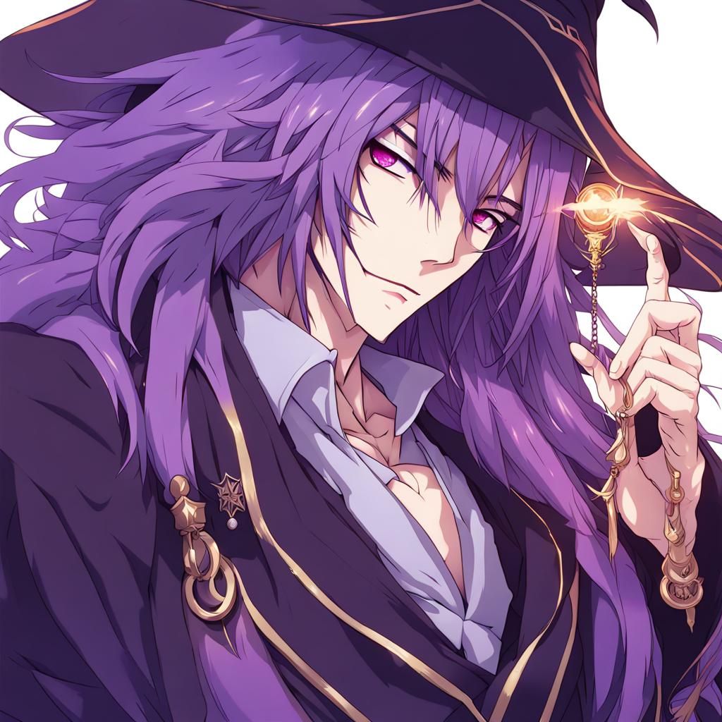 Anime Sorcerer with Violet Hair and Beard