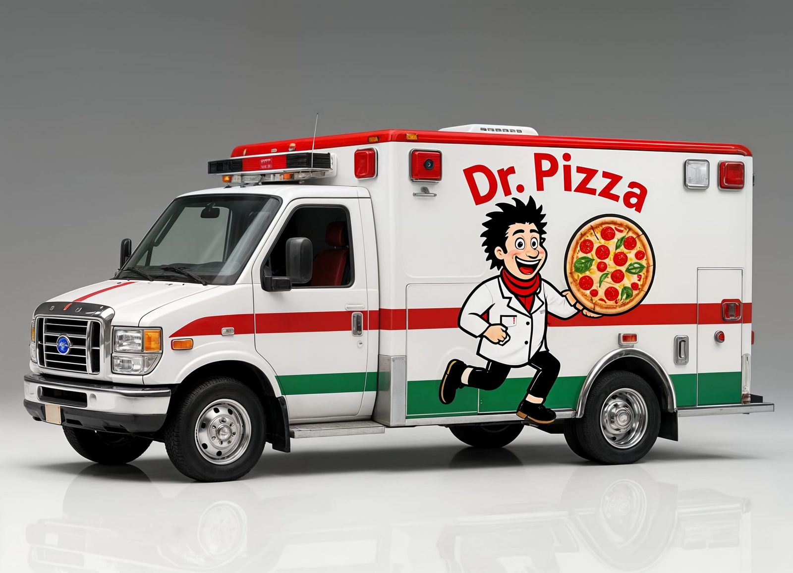 Dr. Pizza Ambulance with Italian Trim and Chef Illustration