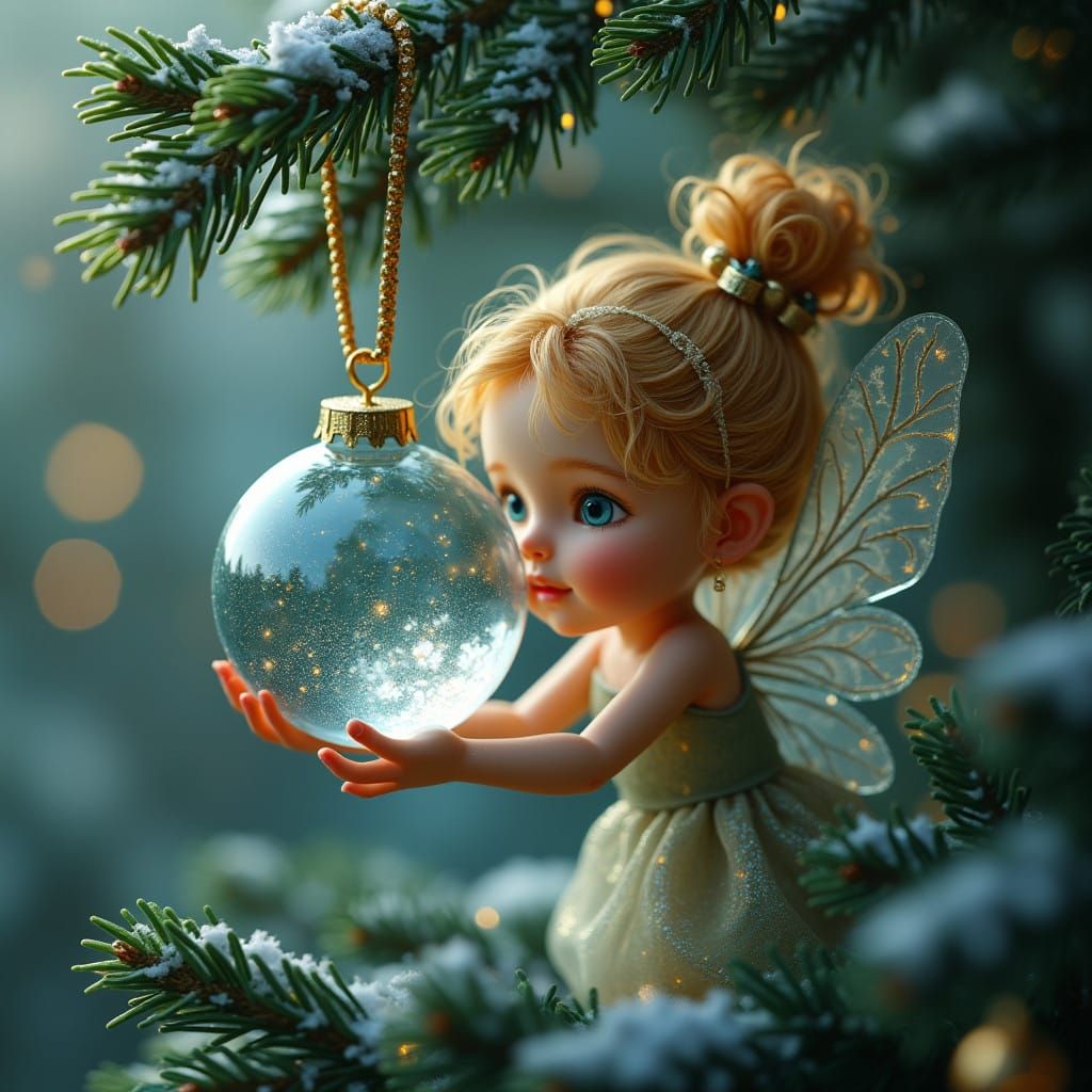Enchanted Christmas Fairy Peers into Glass Ornament