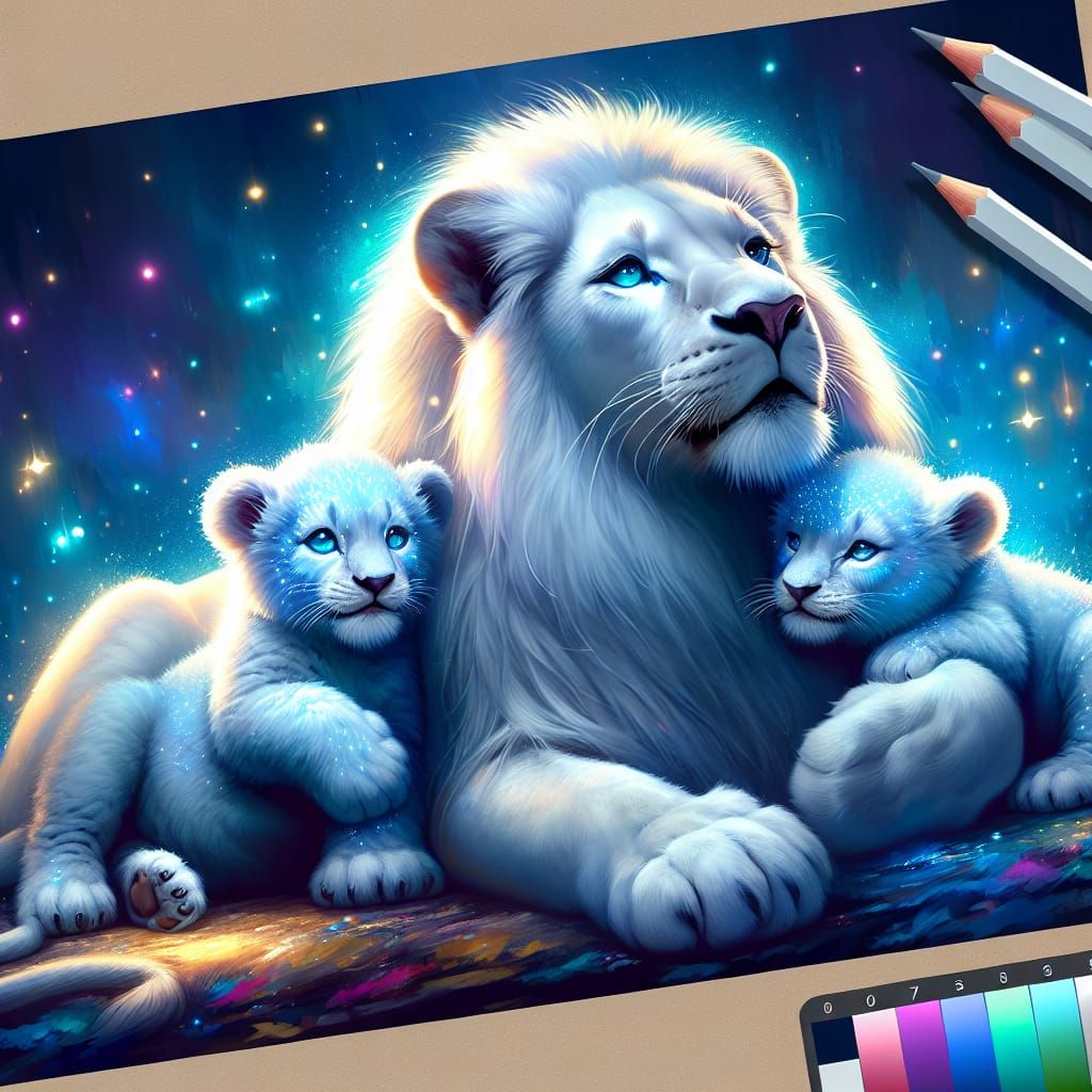Loving Lion Family in Hyperrealistic Concept Art
