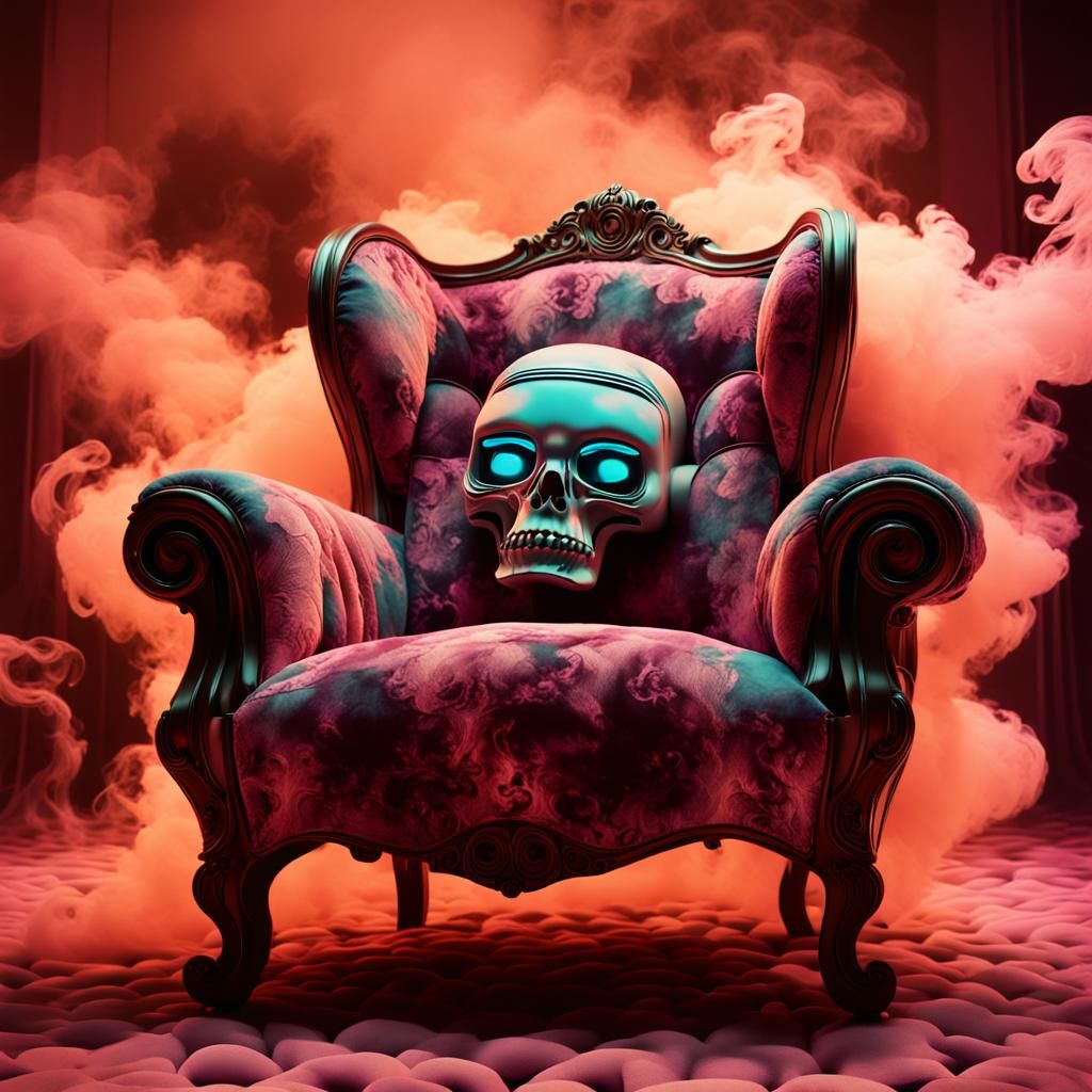 Rococo Cyberpunk Armchair with Surreal Face
