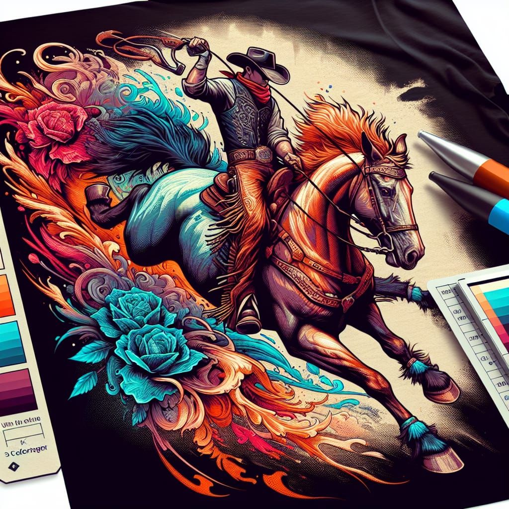 Rodeo Cowboy Bronco T-Shirt Design as Matte Painting