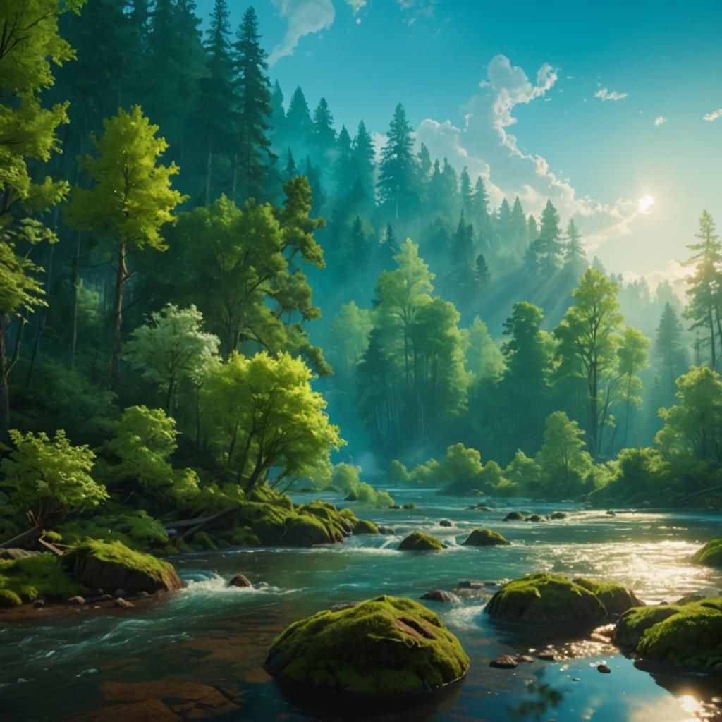 Ethereal Forest Realm in Triadic Hues