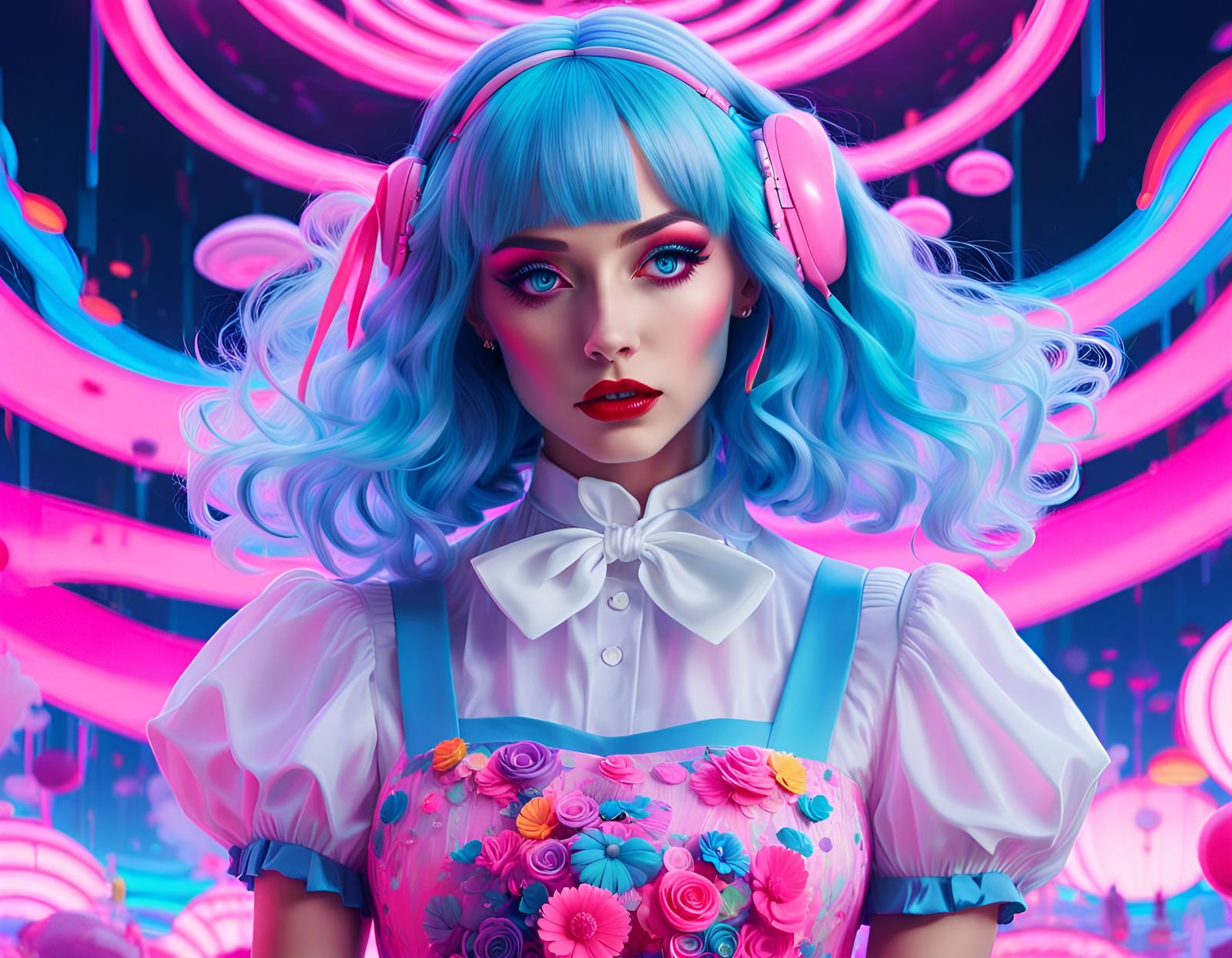 Psychedelic Alice in Wonderland in Vaporwave Style