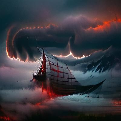 Viking Ship Sails Through Sinister Storm