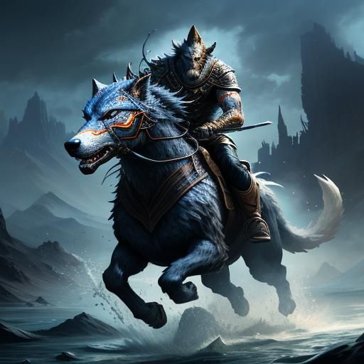 Man Rides a Massive Wolf: Hyperrealistic Concept Art