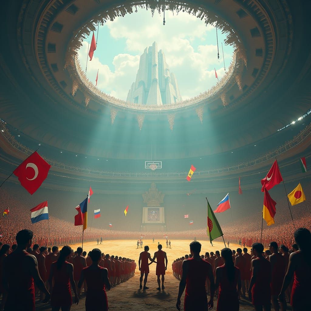 Global Athletes in Mystical Arena: Dark Concept Art