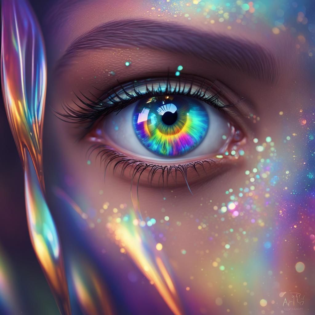 Holographic Eye Crying Rainbow Tears: Digital Art