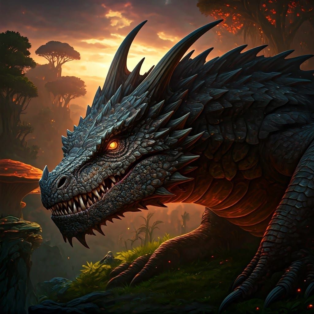 Majestic Dragon Emerges in Fantasy Landscape