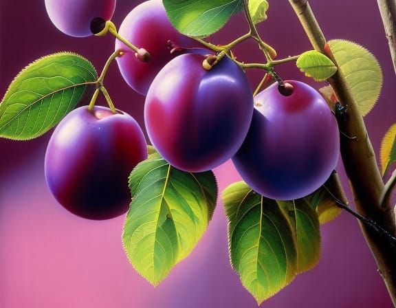 Hyperrealistic Plum Tree Branch Oil Painting