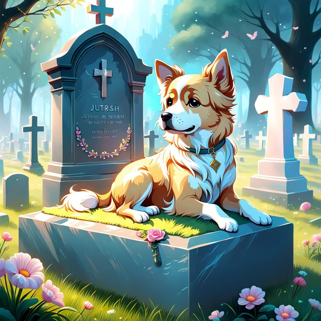 Touching Image of Dog Crying at Owner's Grave
