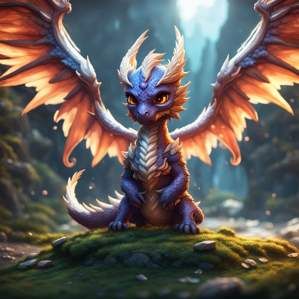 Chibi Seraphim Angelic Dragon in Detailed Digital Art
