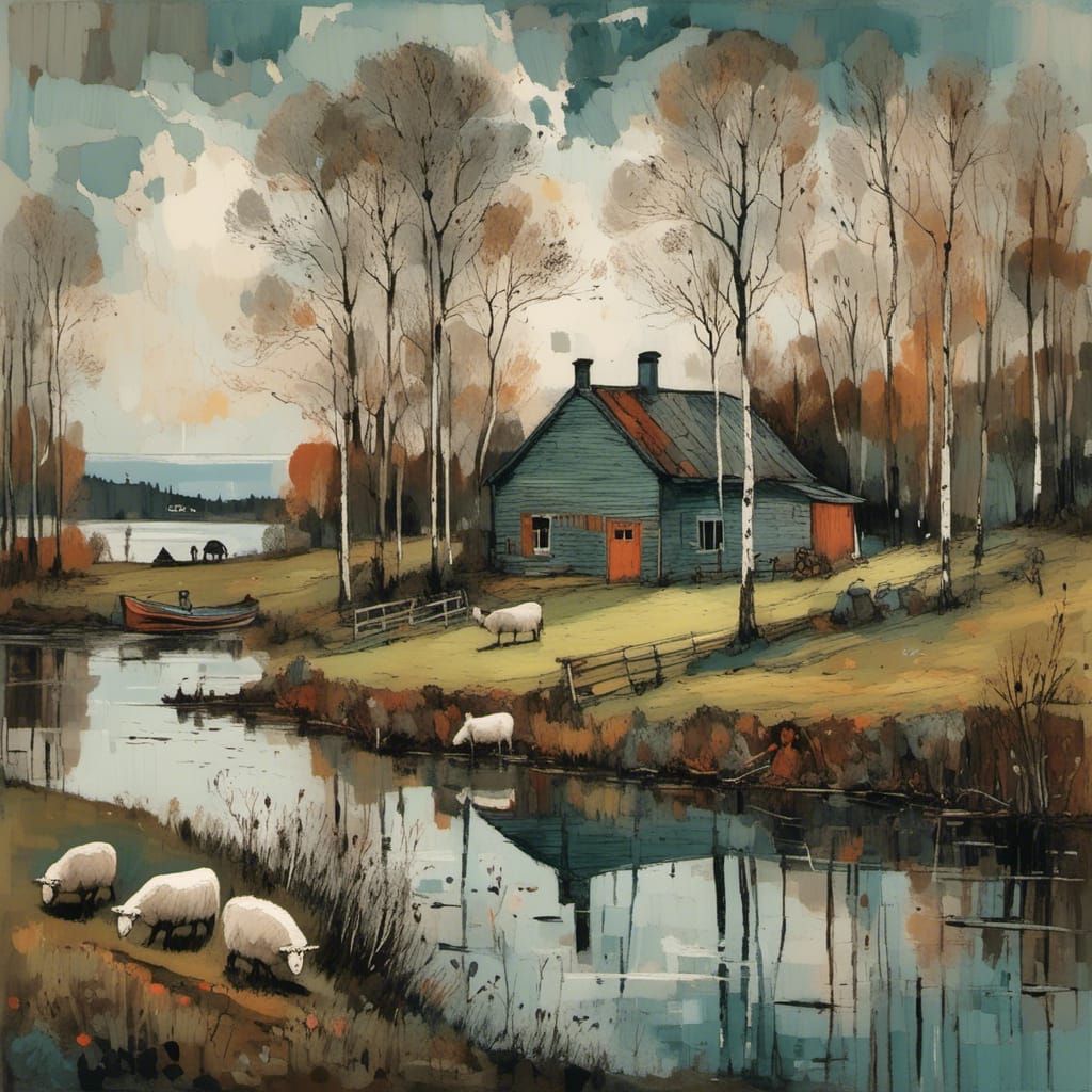 Swedish Farm Scene in Springtime