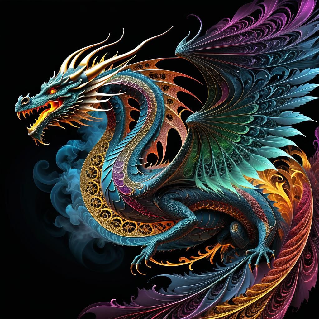 Dragon in Flight: Intricate Gothic Fantasy Art