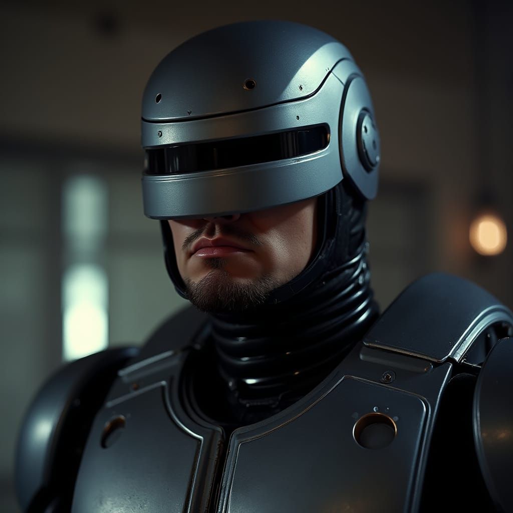 Dan Bongino as Robocop, Hyper-Realistic Cinematic Film Still