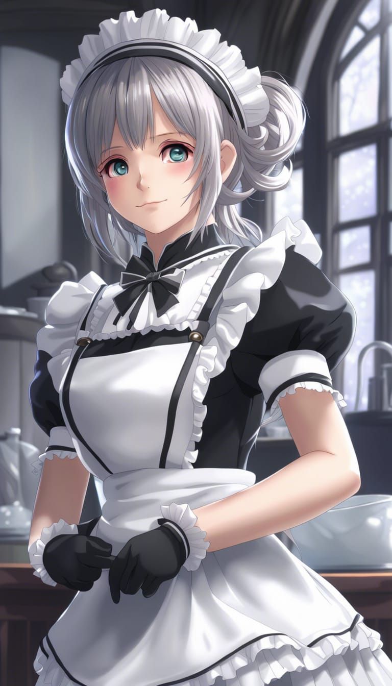 Anime Maid in Black and White Outfit