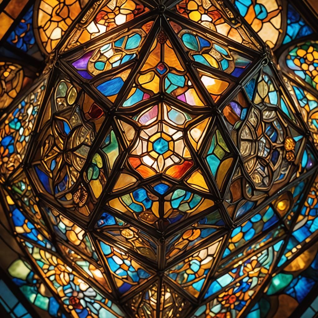 Art Nouveau Stained Glass Dodecahedron Lamp