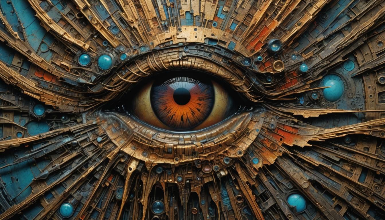 Detailed Macro Photo of Metallic Structures in Surrealist St...