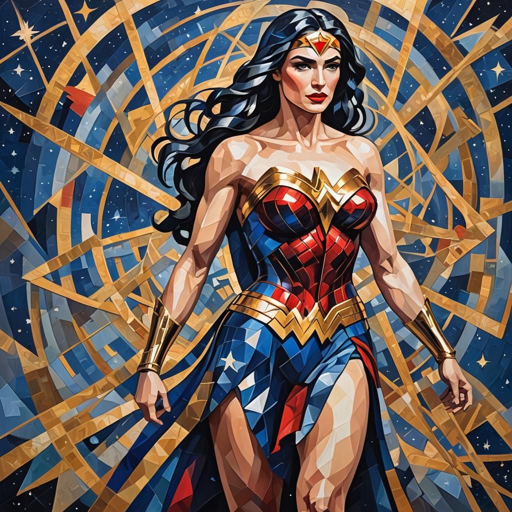 Wonder Woman in Starry Night Style