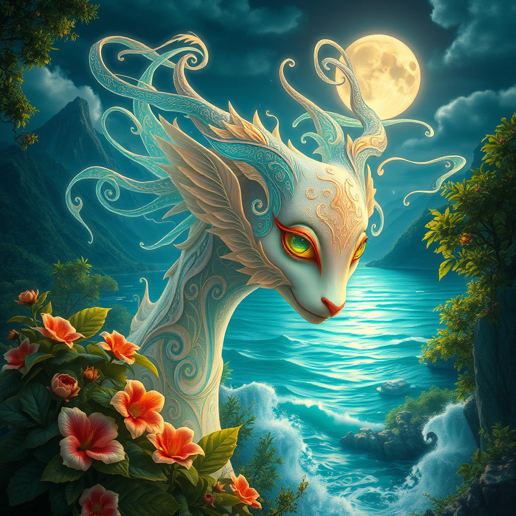 Ethereal Creature in Mystical Landscape: Splash Art Portrait