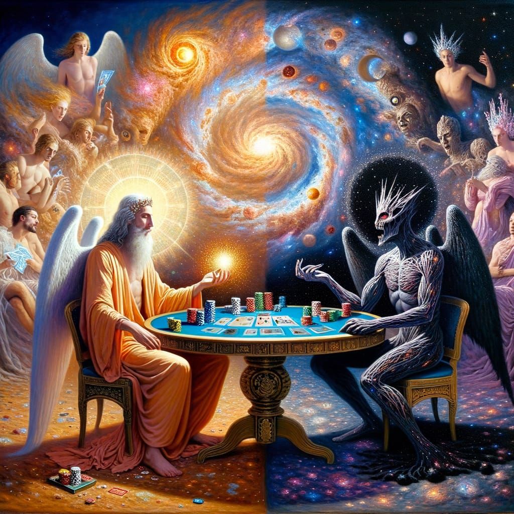 Cosmic Poker Game Interrupted: A Surreal Scene