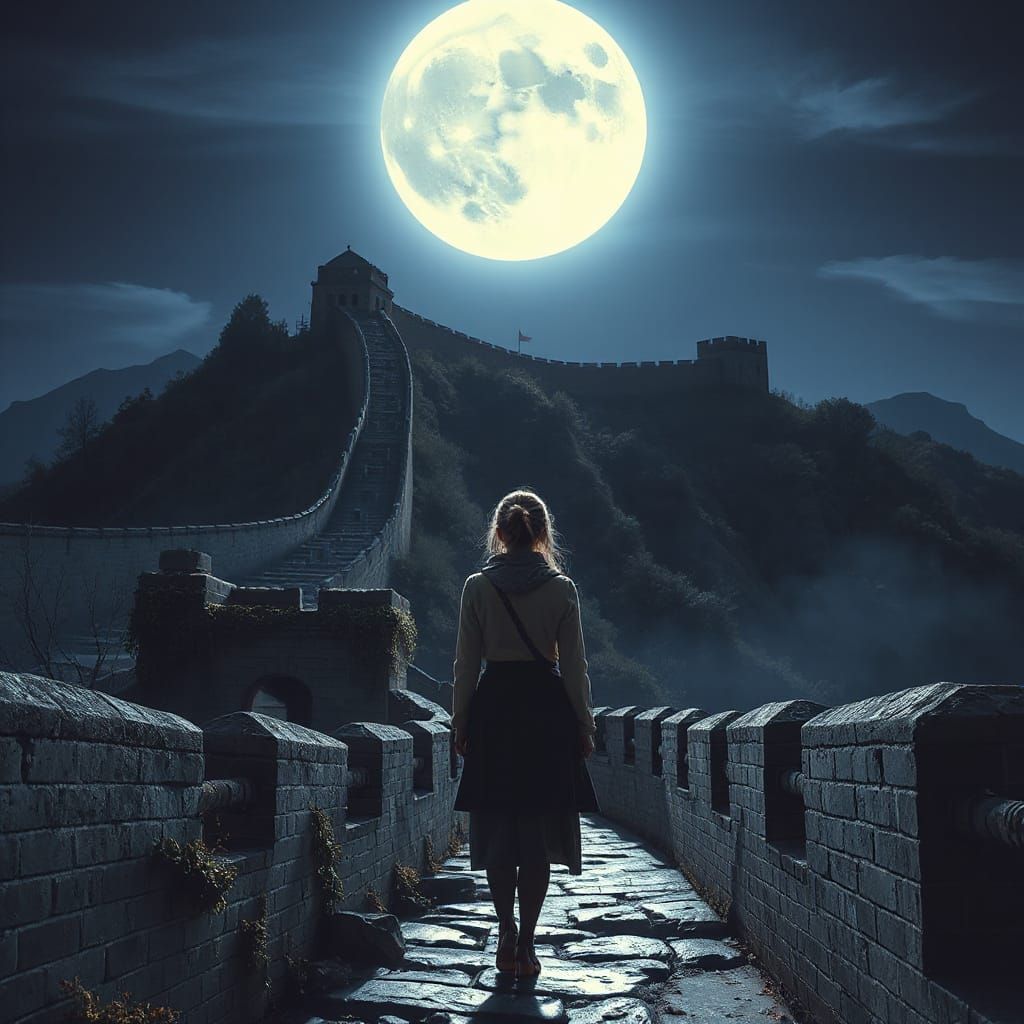 Great Wall of China at Moonlit Night