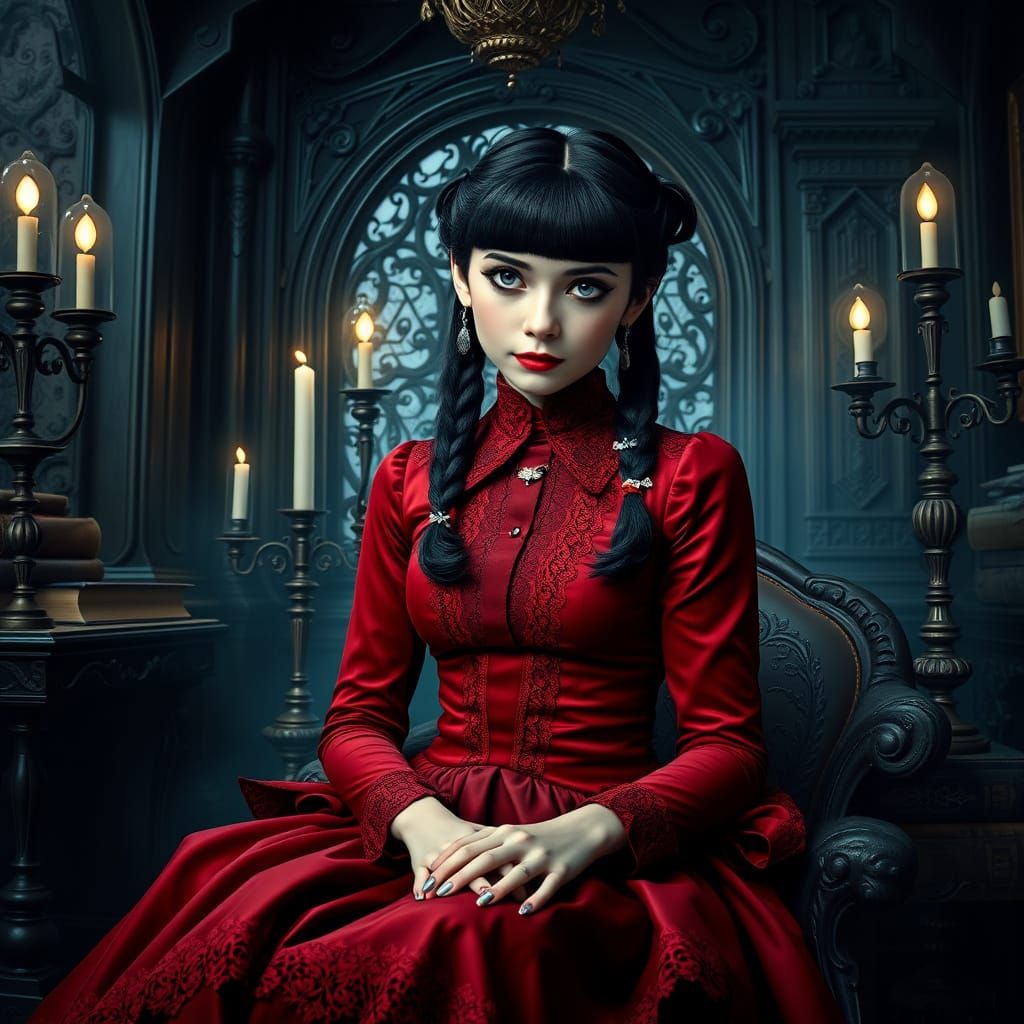 Ethereal Gothic Siren in Victorian-Inspired Parlour