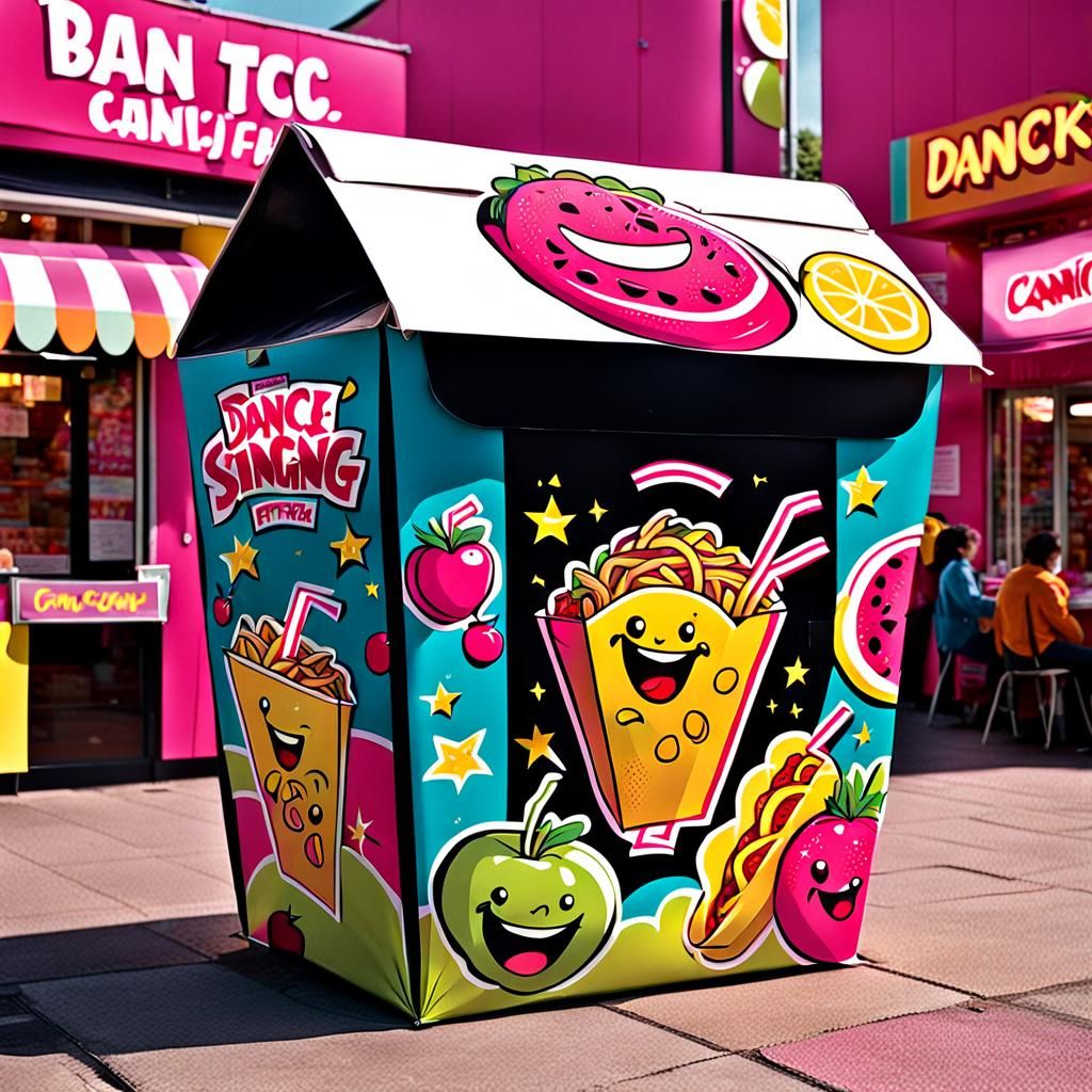 Retro Comic Fast Food Packaging with Dancing Fruit