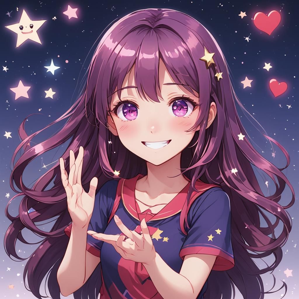 Anime Girl with Purple Hair and Pink Aura